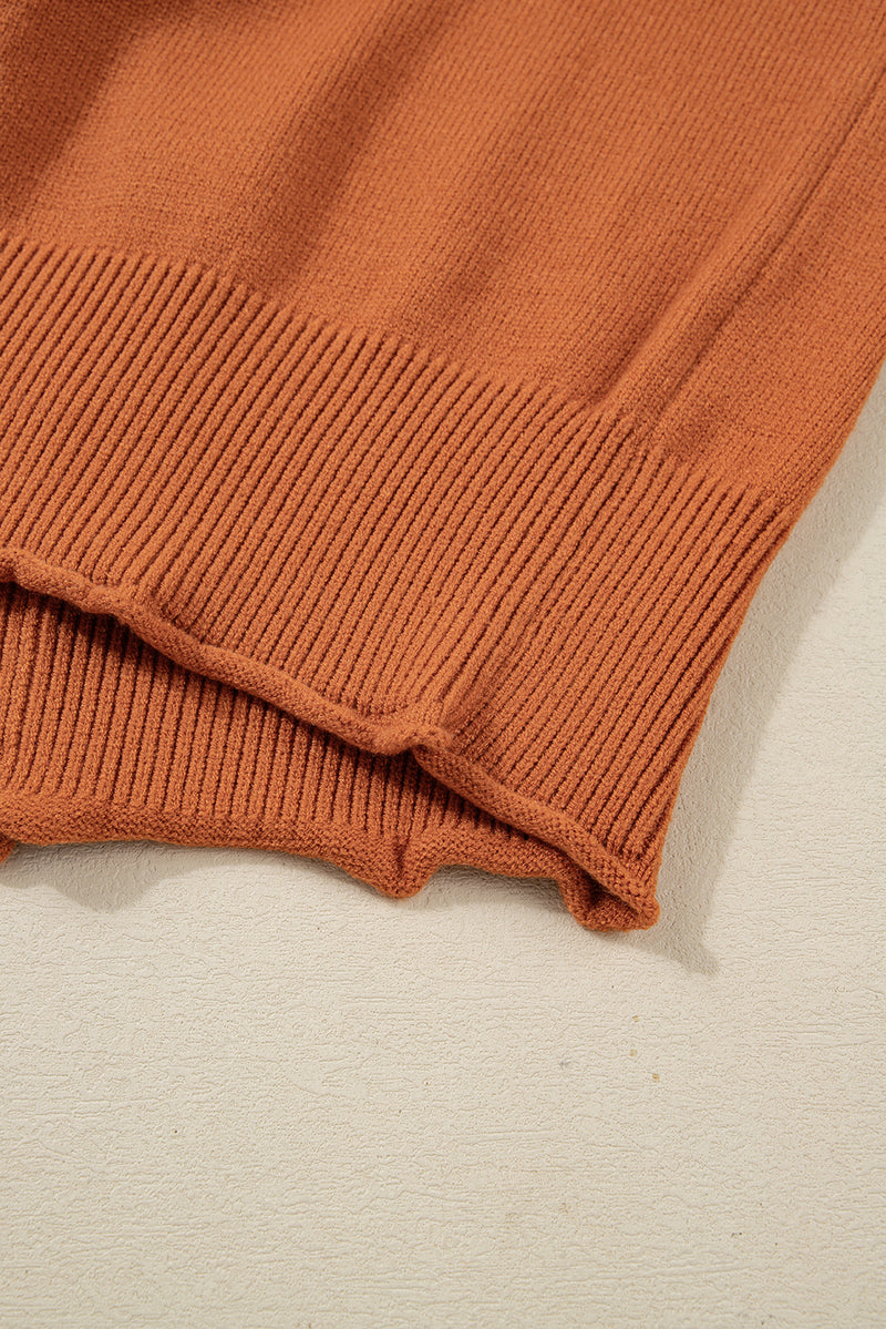 Colorblock Raw Edge Bubble Sleeve V Neck Sweater