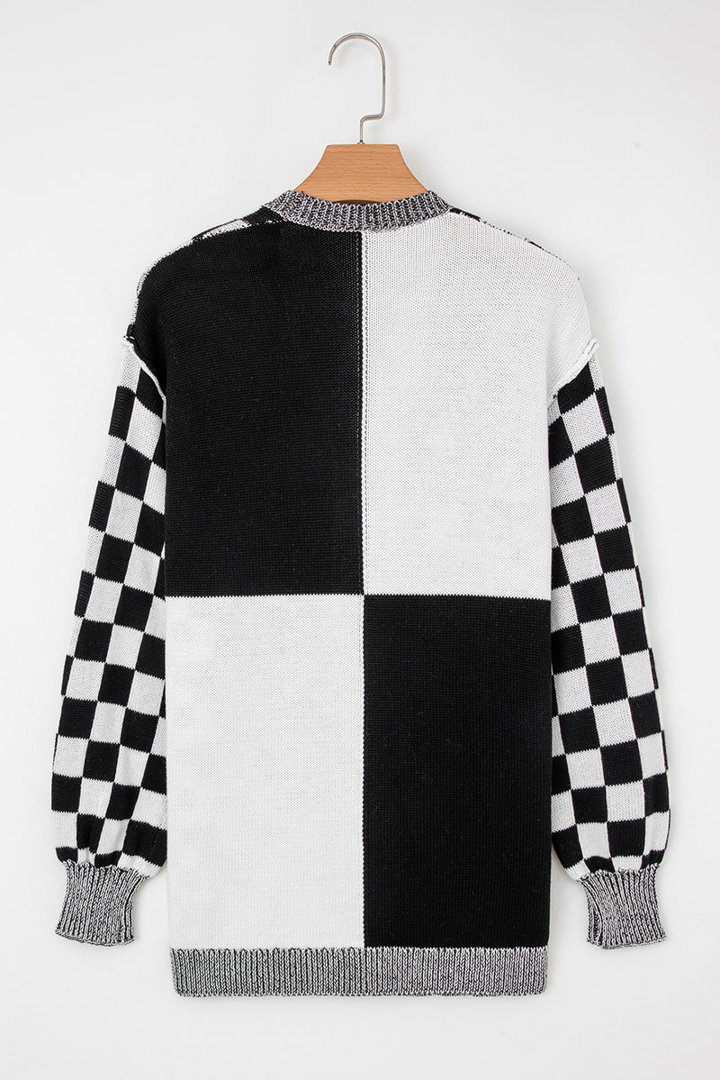 Checkered Open Front Drop Shoulder Cardigan