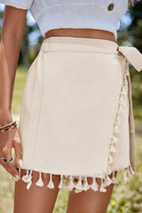 Tassel Trim Wrap Knot Side Bohemian Style Mini Skort