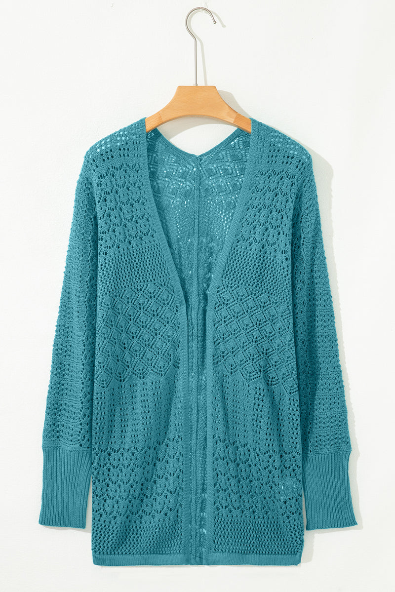 Mix Pattern Hollowed Knit Open Front Cardigan