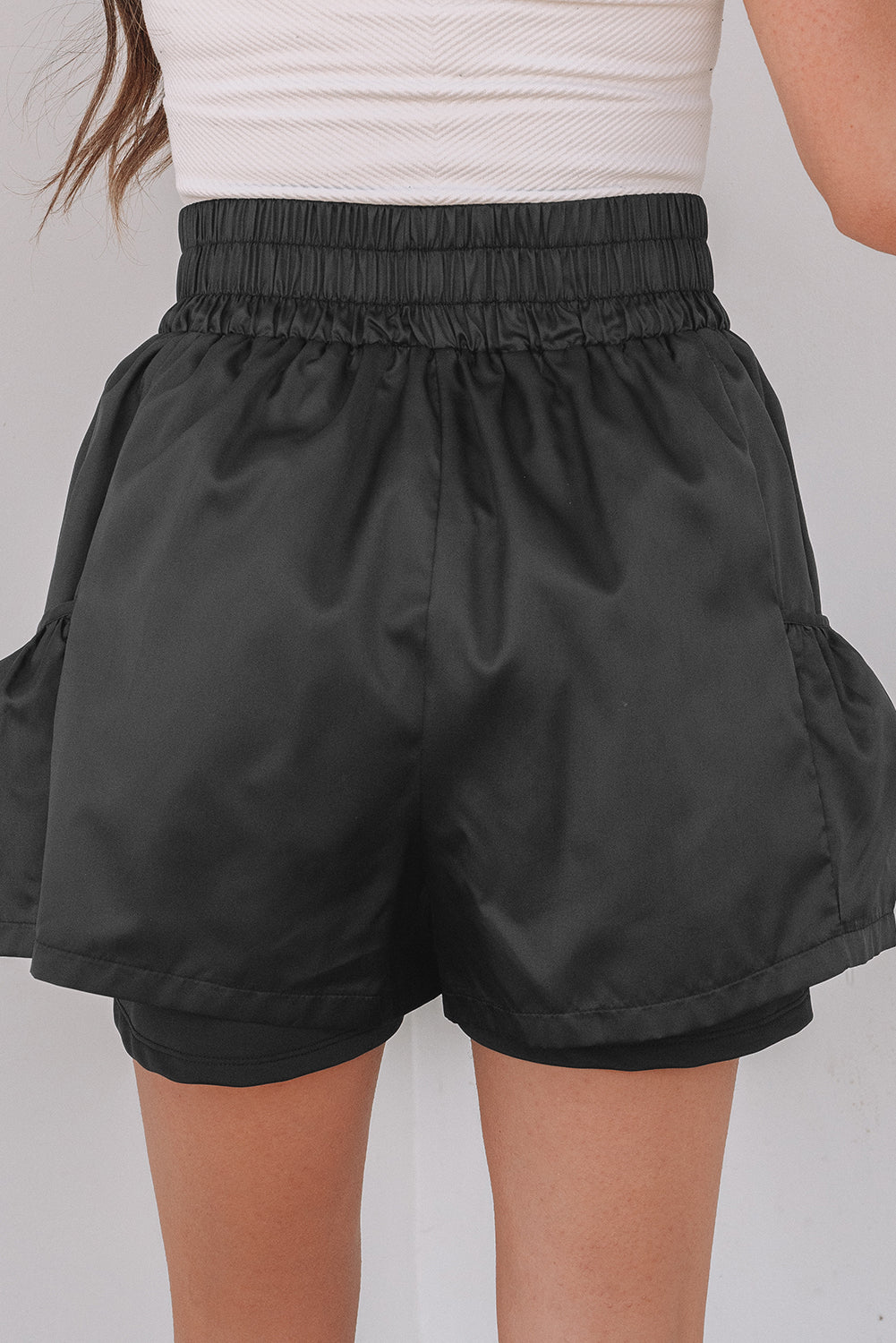 Elastic High Waist Pocketed Casual Shorts