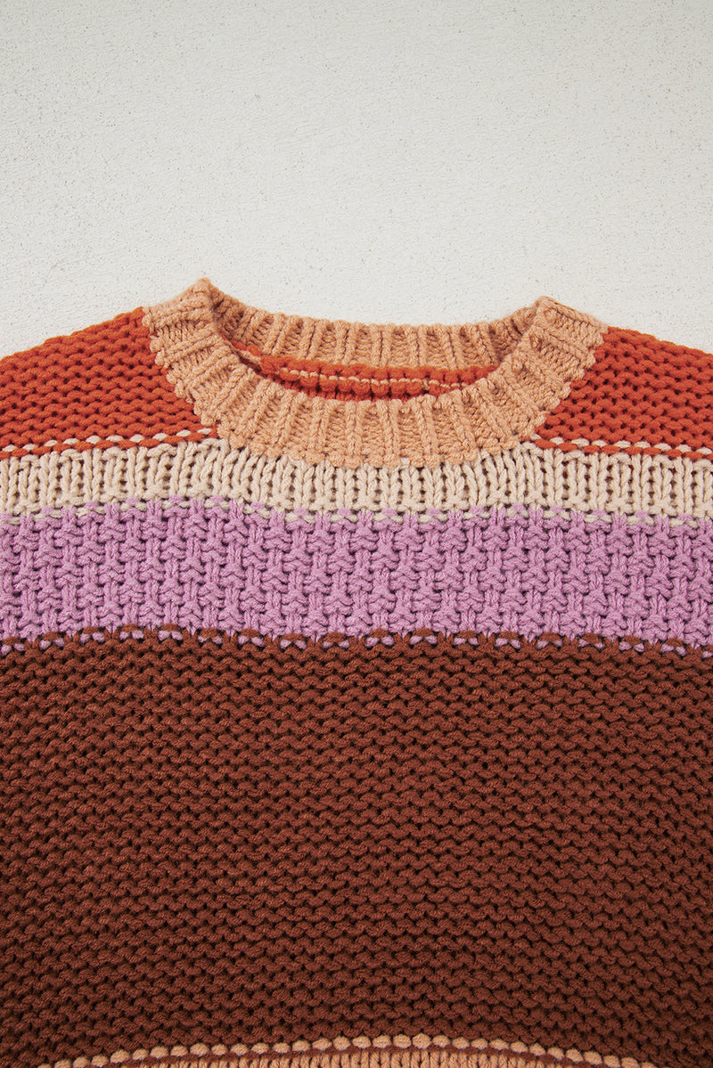 Multicolour Cropped Colorblock Drop Shoulder Knitted Sweater