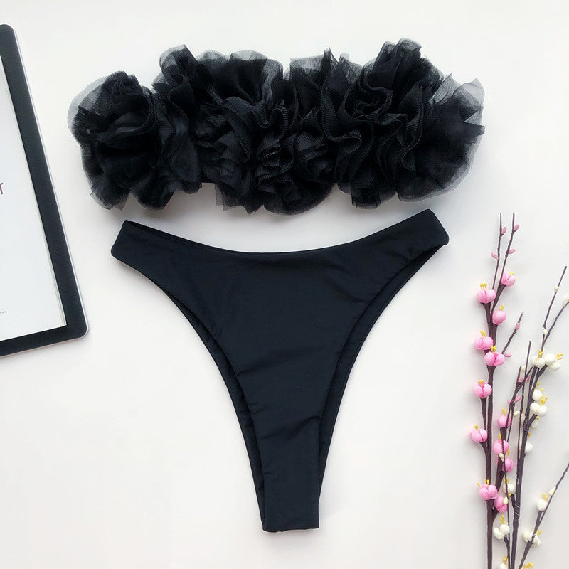 Ruffle Tulle Bandeau Bikini Set swimwear