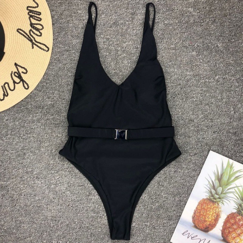 Grid and Solid Pattern White Swimsuit Women