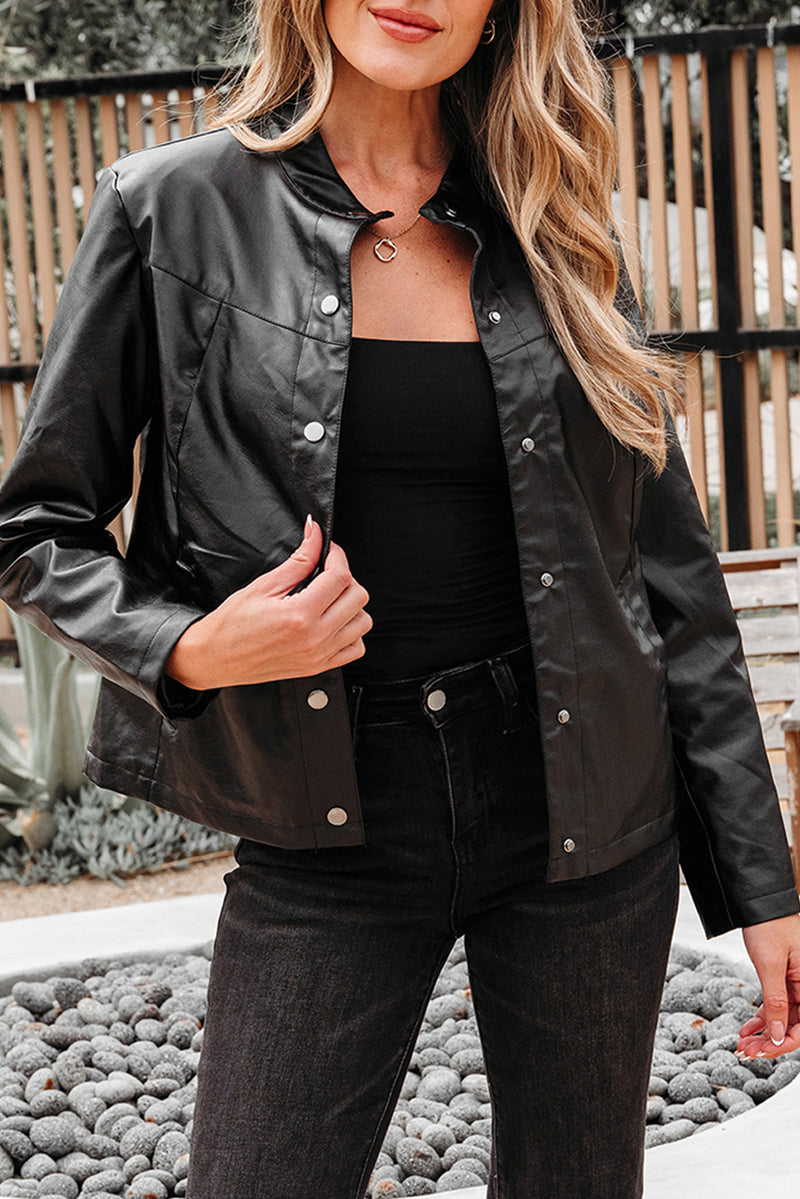 Faux Leather Buttoned Front Boxy Jacket