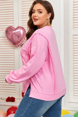 Big Bow Lace Embroidered Dolman Sleeve Slit Plus Size Sweatshirt