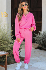 Raw Edge Half Buttons Pullover and Jogger Pants Set