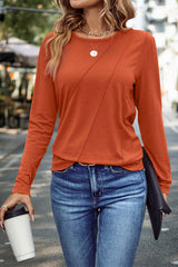 Asymmetric Seam Detail Solid Color Long Sleeve Top