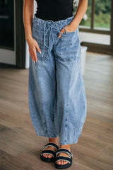 Patch Pocket Drawstring Paper bag Waist Barrel Jeans