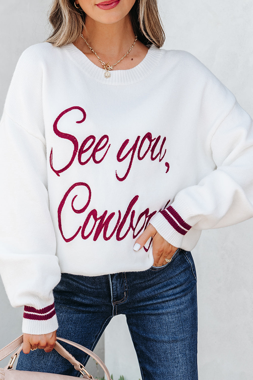 See You Cowboy Embroidered Western Graphic Sweater