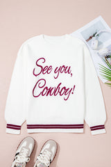 See You Cowboy Embroidered Western Graphic Sweater
