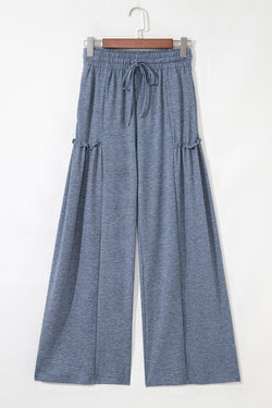 High Frilled Detail Wide Leg High Waist Knit Pants