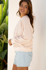 Raw Edge Flower Patch Drop Shoulder Casual Top