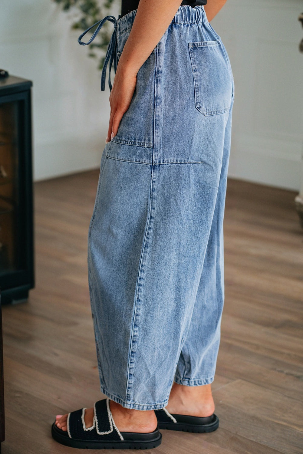 Patch Pocket Drawstring Paper bag Waist Barrel Jeans