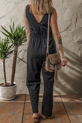 Wrap V Neck Sleeveless High Waist Jumpsuit