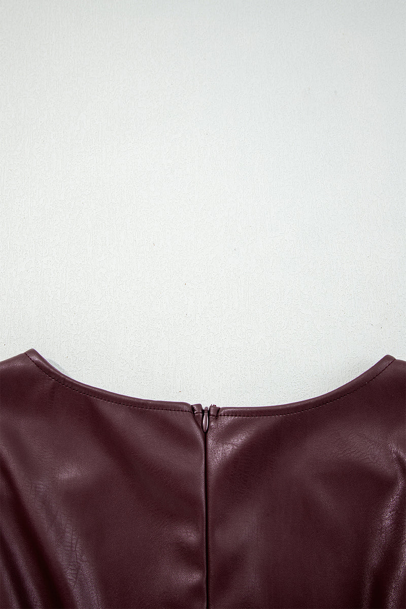 Brown Vegan Leather Sleeveless Mini Dress
