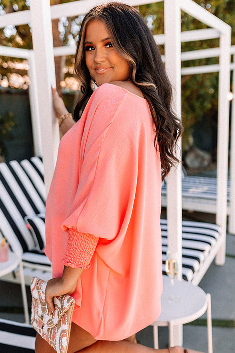 Shirred Cuffs Half Sleeve Plus Size Textured Blouse