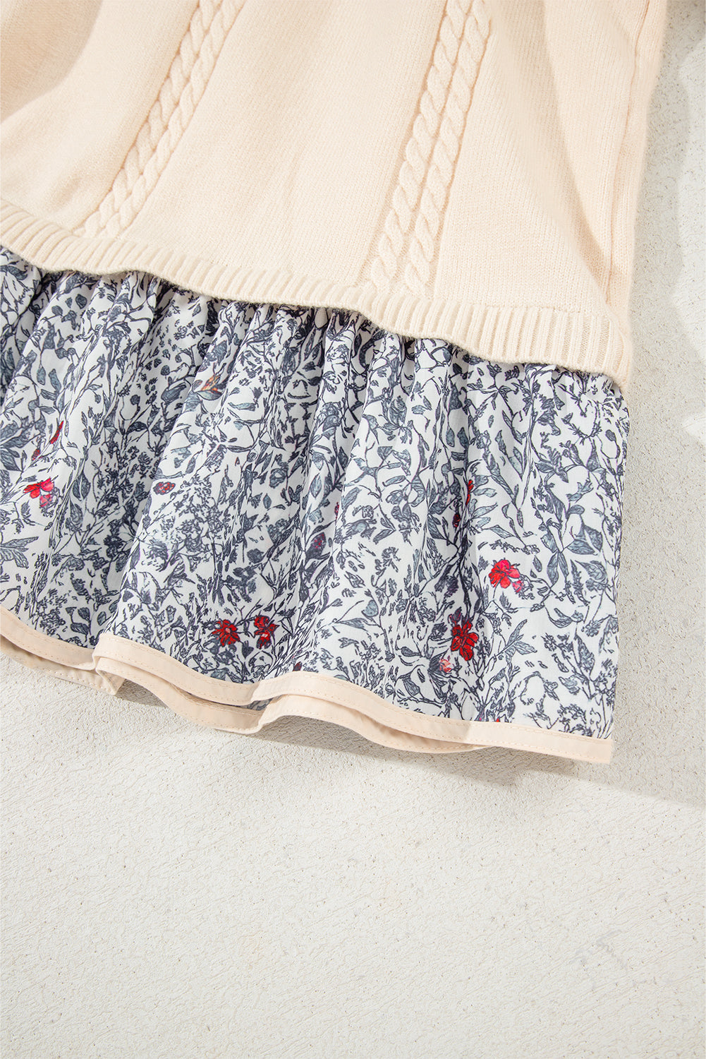 Cable Texture Bohemian Ruffle Hem Patchwork Sweater