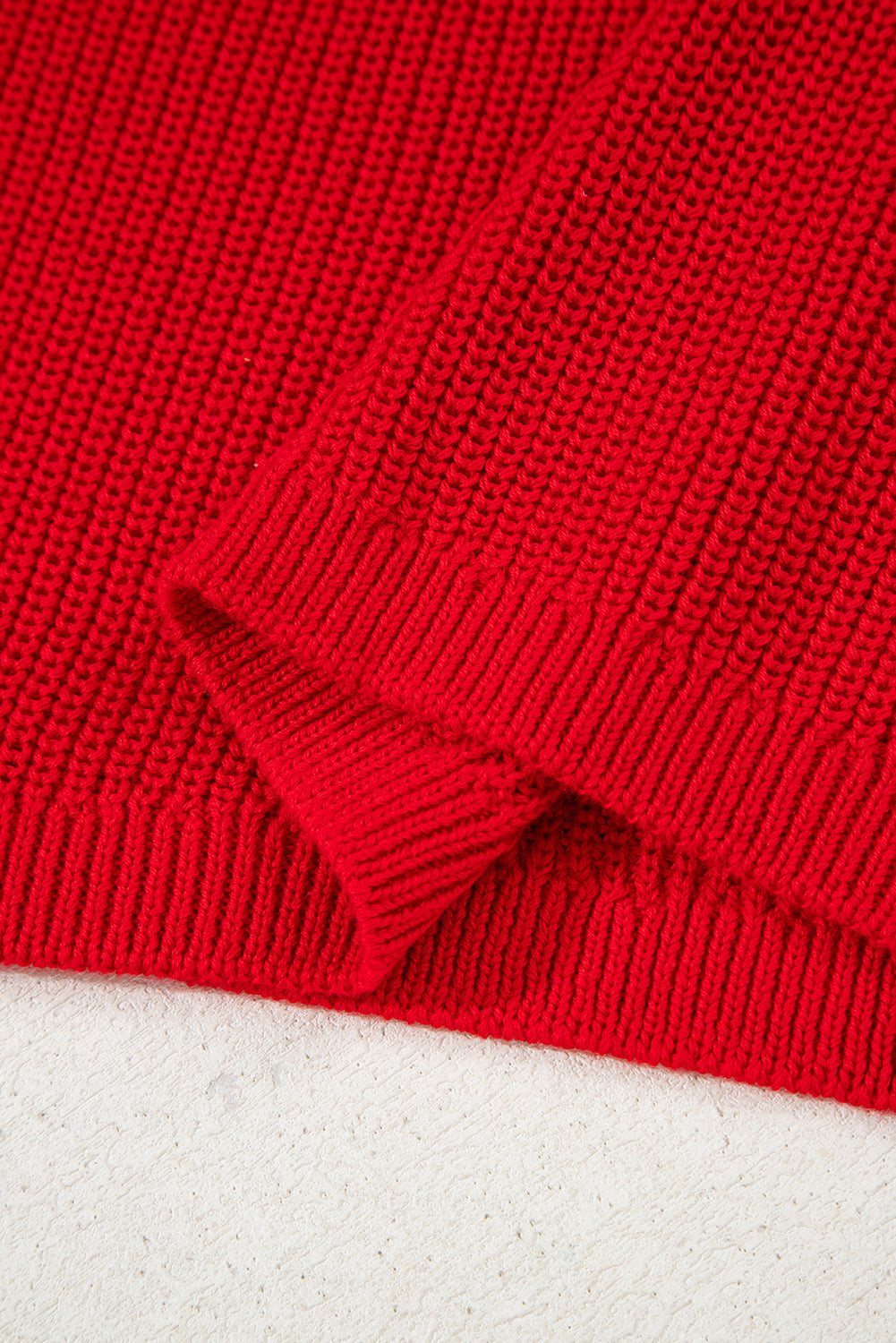 Solid Textured Knit V Neck Drop Shoulder Sweater
