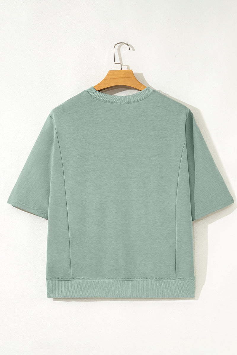 Clearly Aqua Floral Patched Half Sleeve Tunic Top