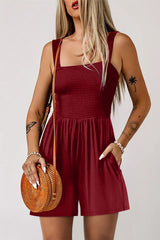 Casual Pocketed Smocked Sleeveless Romper