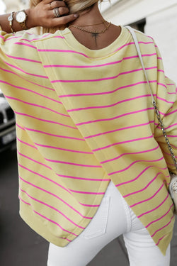 Stripe Stylish Overlap Detail Drop Shoulder Pullover Sweatshirt