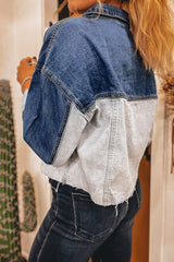 Color Block Patchwork Flap Detail Distress Denim Jacket