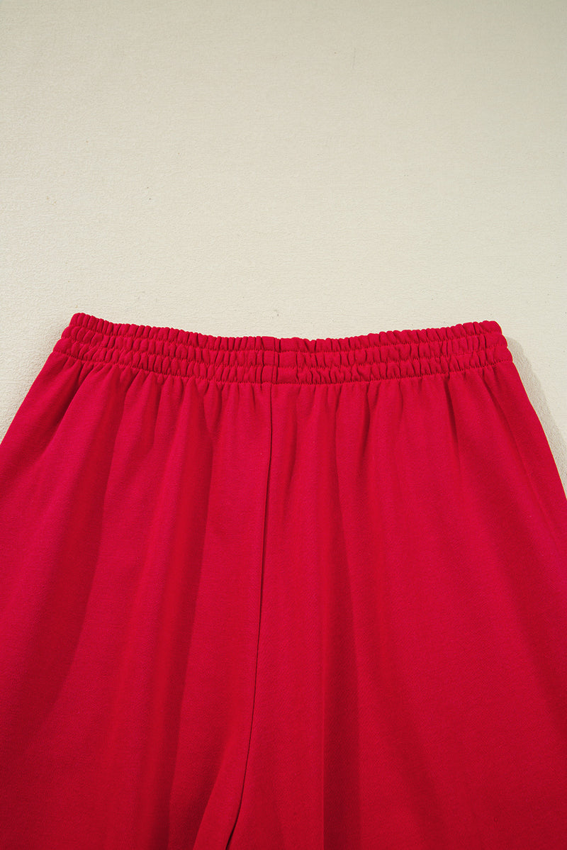 Red Varsity Striped Detail Crewneck Pullover Elastic Sweatpants 2pcs Outfit