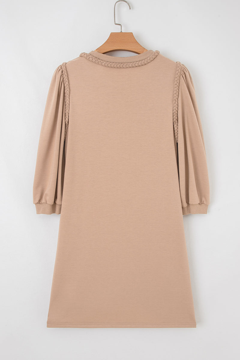 Braided Trim Puff Sleeve Dress