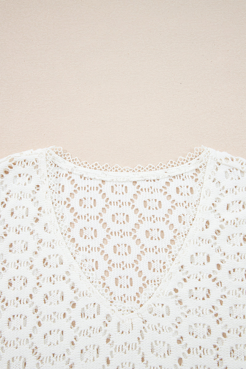 Flower Lace V Neck Ruffled Sleeve Top