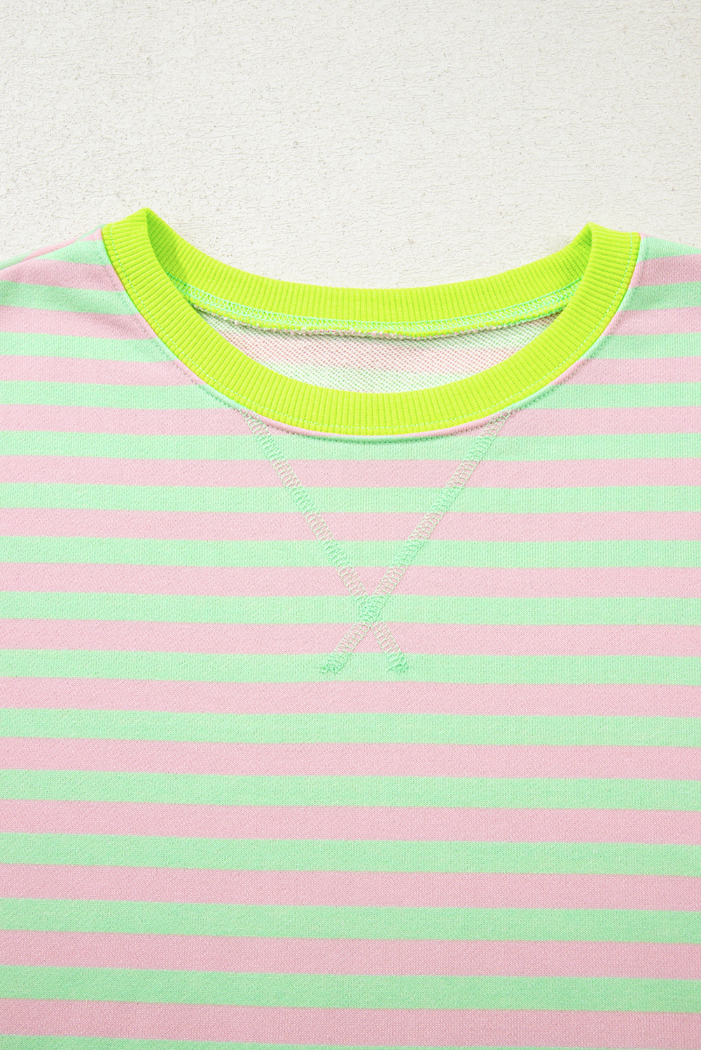 Stripe Contrast Ribbed Trim Crossed Stitch Drop Shoulder Sweatshirt