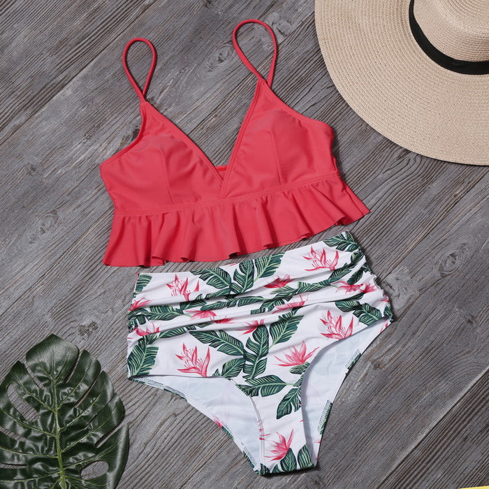 floral lotus leaf sexy Ruffled swimwear