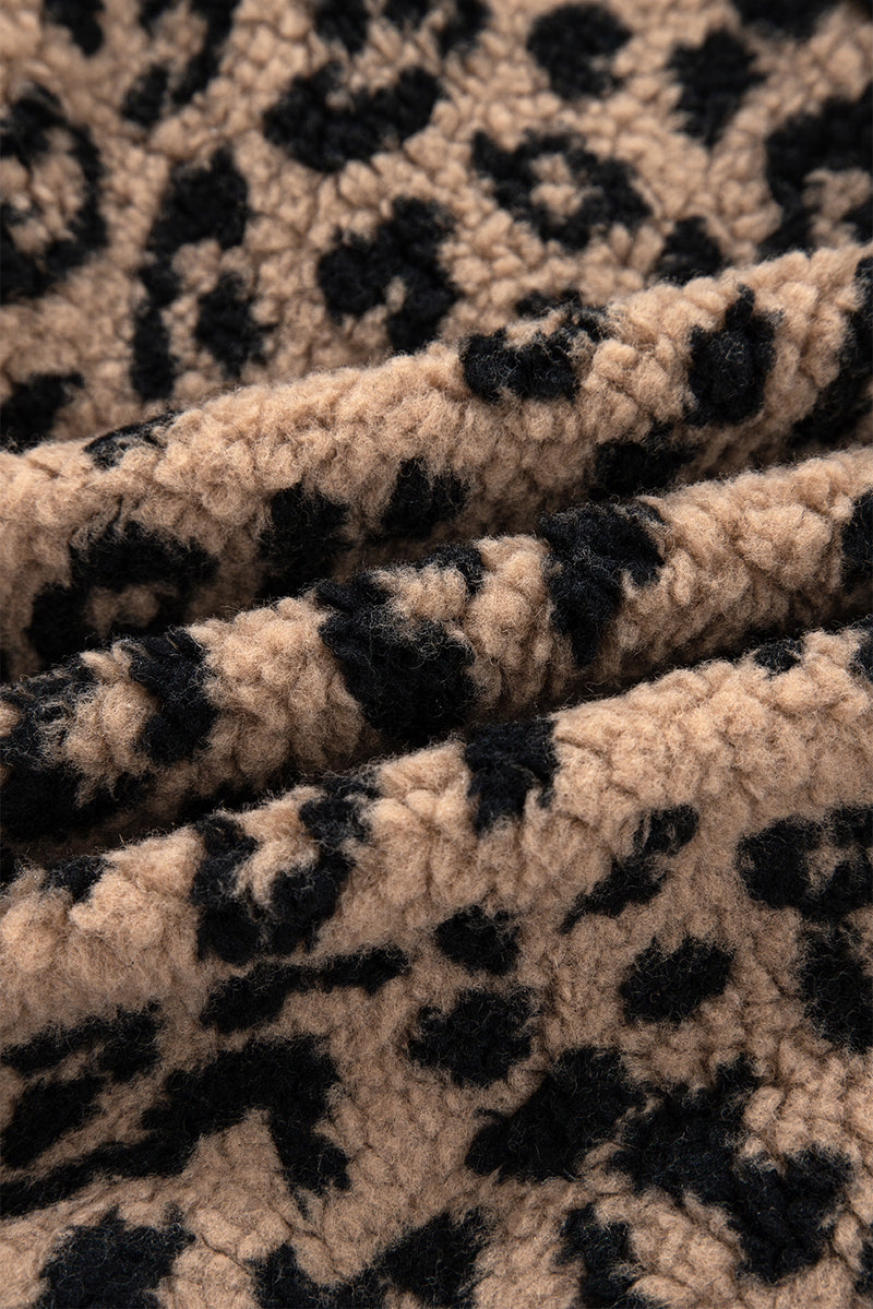 Leopard Print Zip Up Stand Neck Side Pocket Jacket