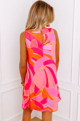 Abstract Floral Print Sleeveless Shift Mini Dress
