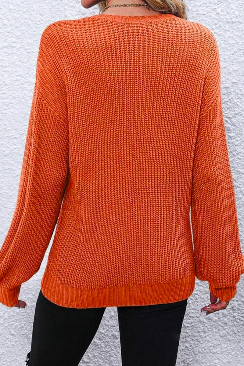 Orange Thanks Giving Letter Graphic Crew Neck Sweater