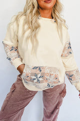 Western Geo Pattern Patchwork Hoodie with Kangaroo Pocket