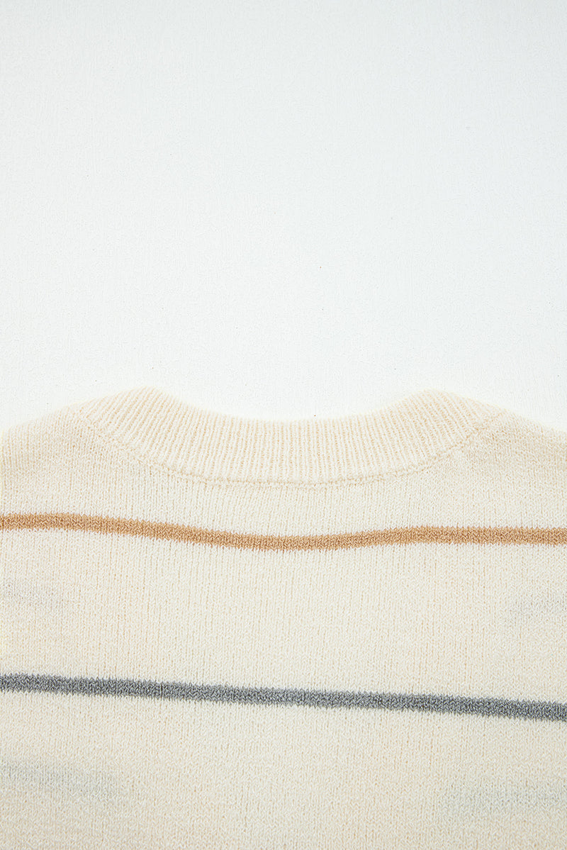 Multicolour Striped Buttoned Front V Neck Drop Shoulder Cardigan Sweater