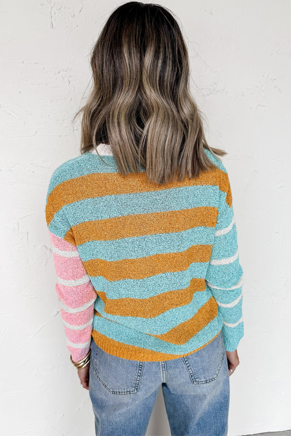 Color Block Striped Pullover Sweater