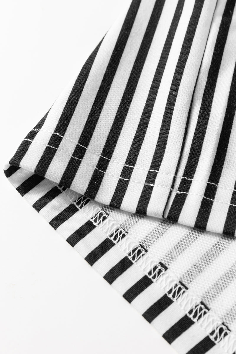 Stripe Elastic High Waist Pocketed Loose Pants