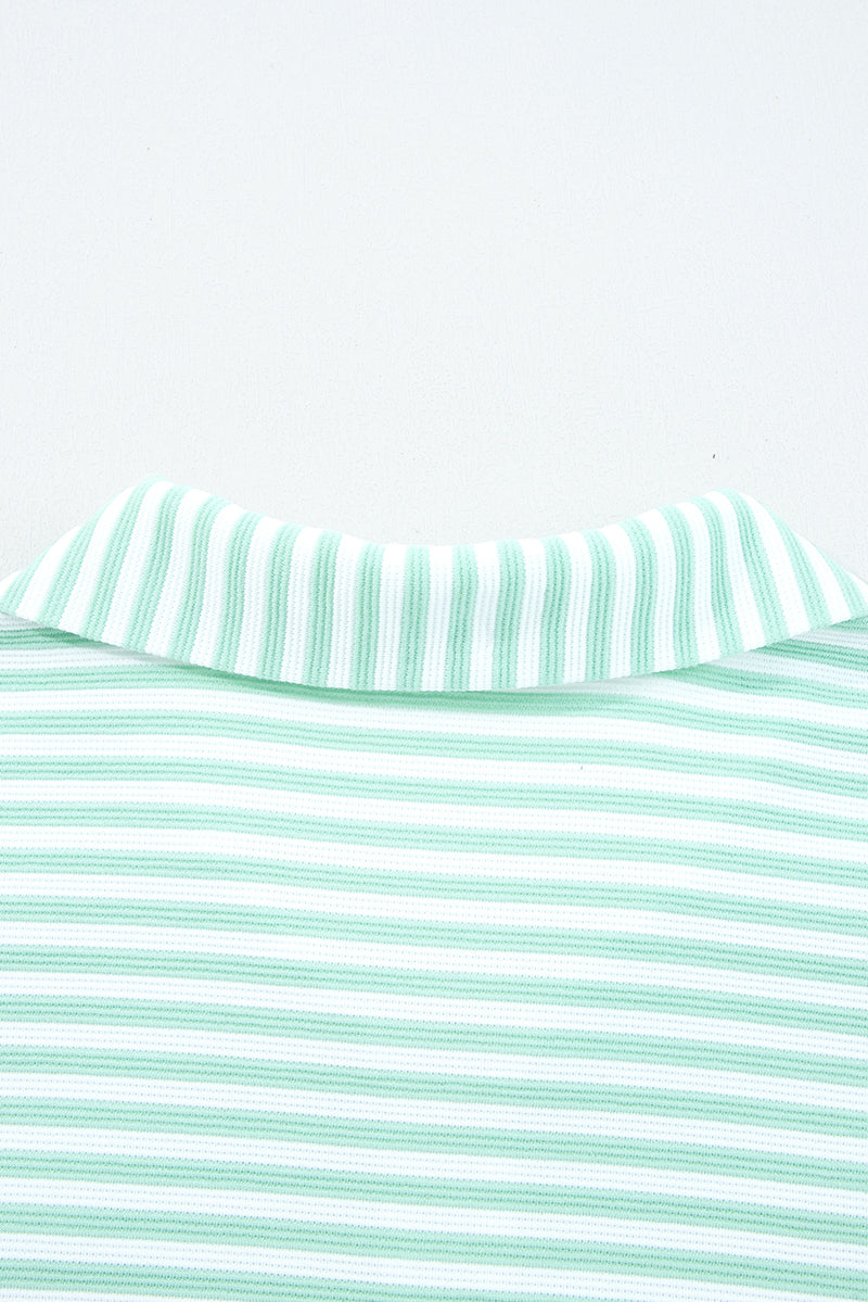 Stripe Quarter Zip Collar Pullover Long Sleeve Top