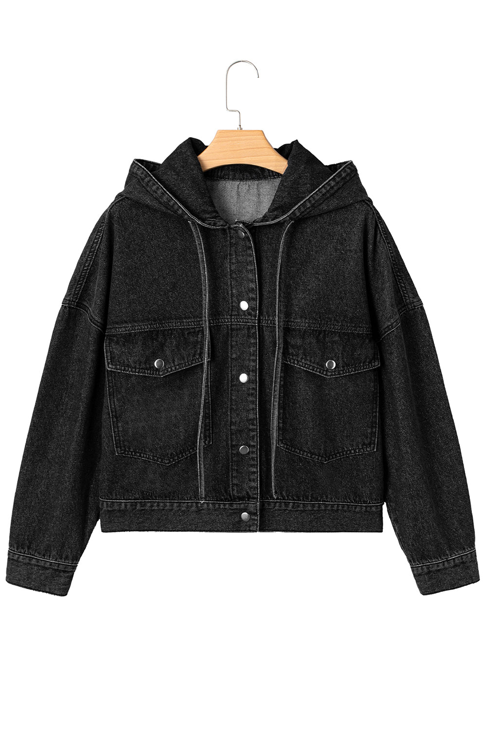 Big Chest Pocket Drop Shoulder Hooded Denim Jacket