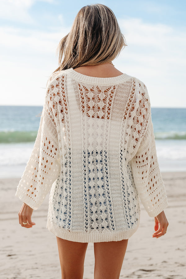 Hollow Out Knit Bracelet Sleeve Drop Shoulder Sweater