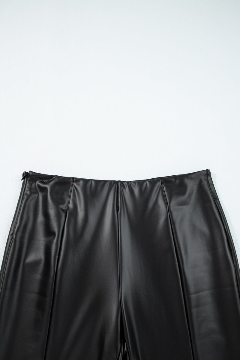 Faux Leather Seamed Leg High Waist Leggings