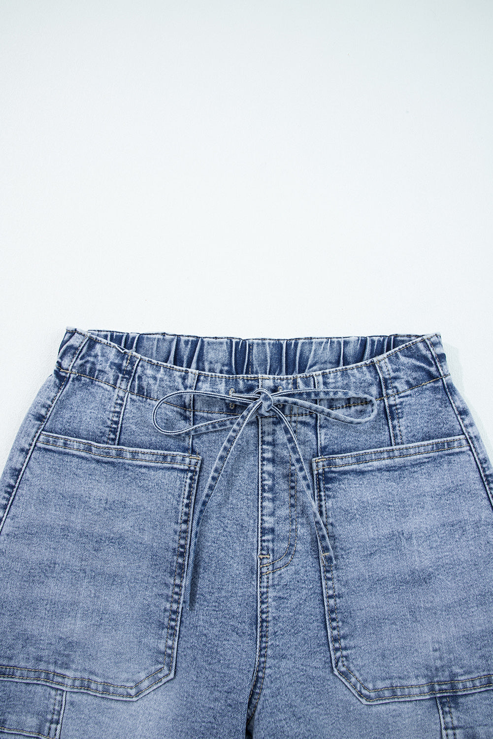 Patch Pocket Drawstring Paper bag Waist Barrel Jeans