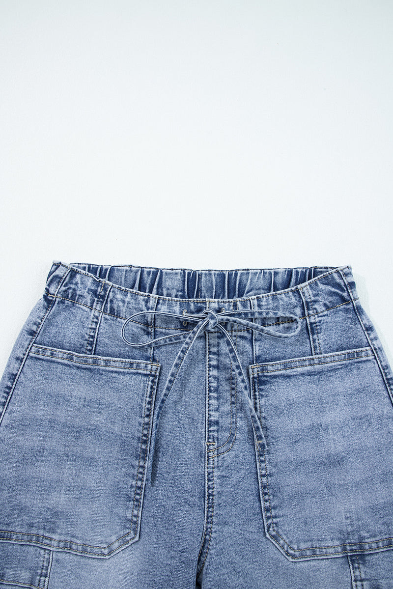 Patch Pocket Drawstring Paper bag Waist Barrel Jeans