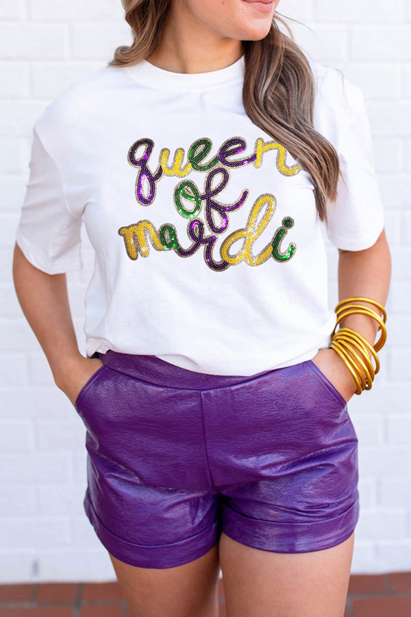 Queen of mardi Sequin Letter Graphic T Shirt