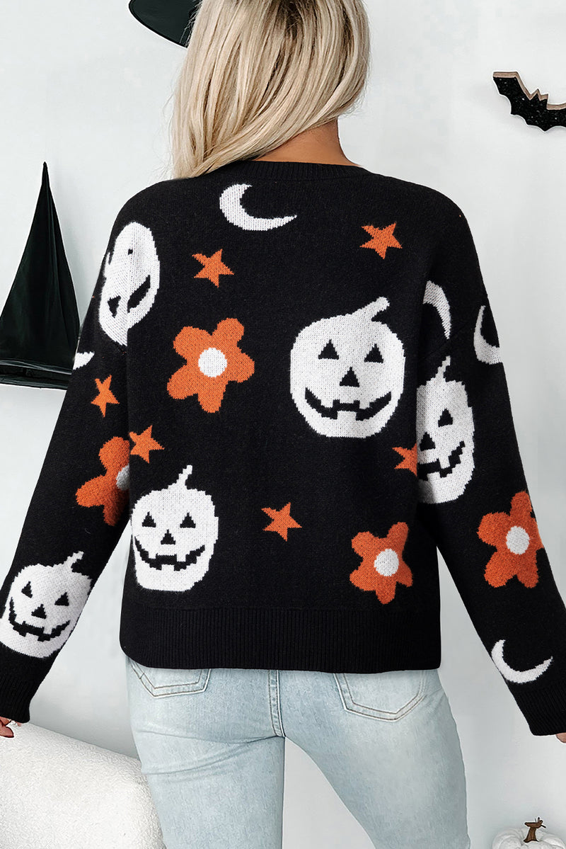 Halloween Mythical Night Pattern Drop Shoulder Sweater