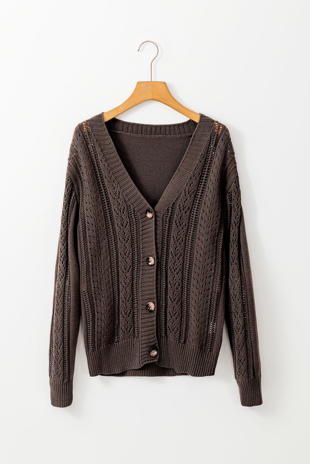 Solid Open Knit Drop Shoulder Sweater Cardigan