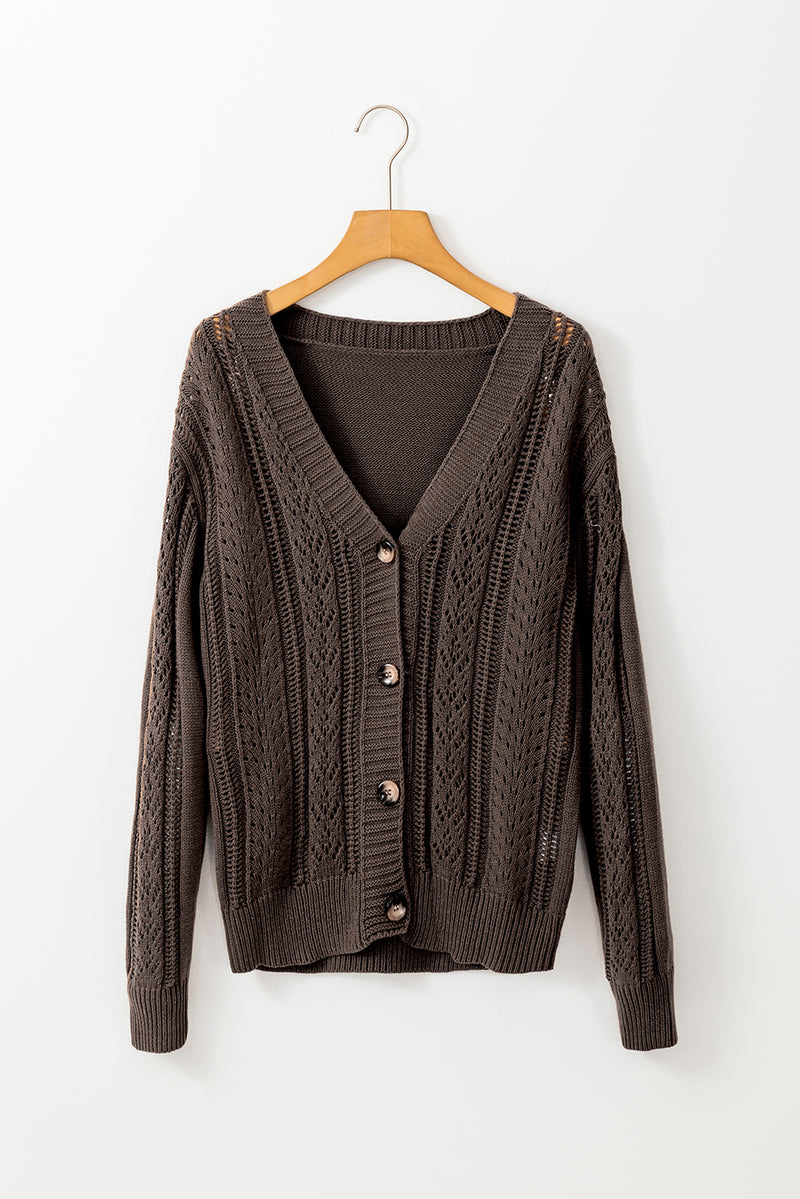 Solid Open Knit Drop Shoulder Sweater Cardigan