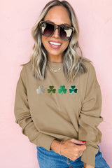 Embroidered Clover Pattern St Patrick Pullover Sweatshirt